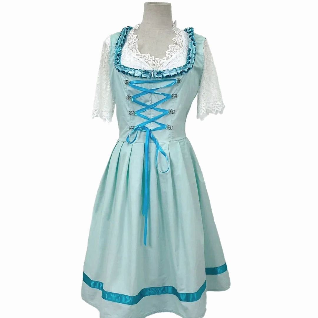 Damen Oktoberfest Dirndl Spitzenkleid Midi Schnürung