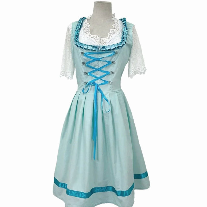 Damen Oktoberfest Dirndl Spitzenkleid Midi Schnürung