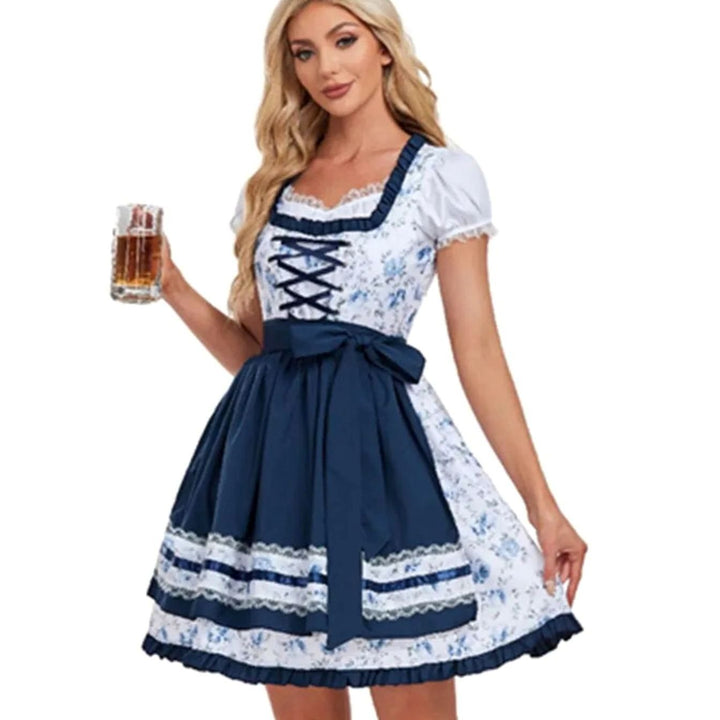 Damen Oktoberfest Dirndlkleid Blumenmuster Kurzes Trachtenkleid Schürze