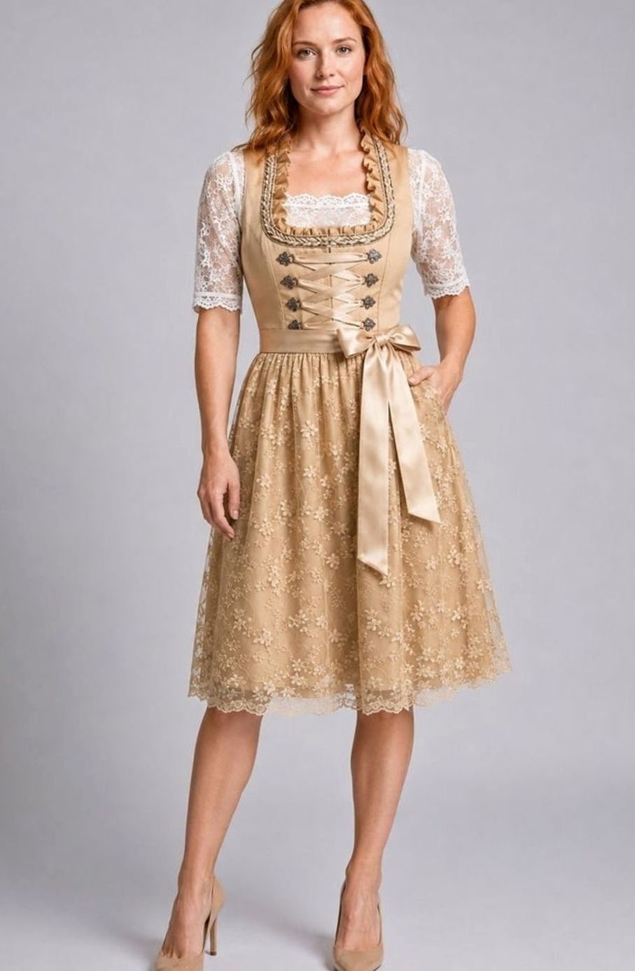 Damen Oktoberfest Dirndlkleid Spitzenbluse floraler Spitzenrock