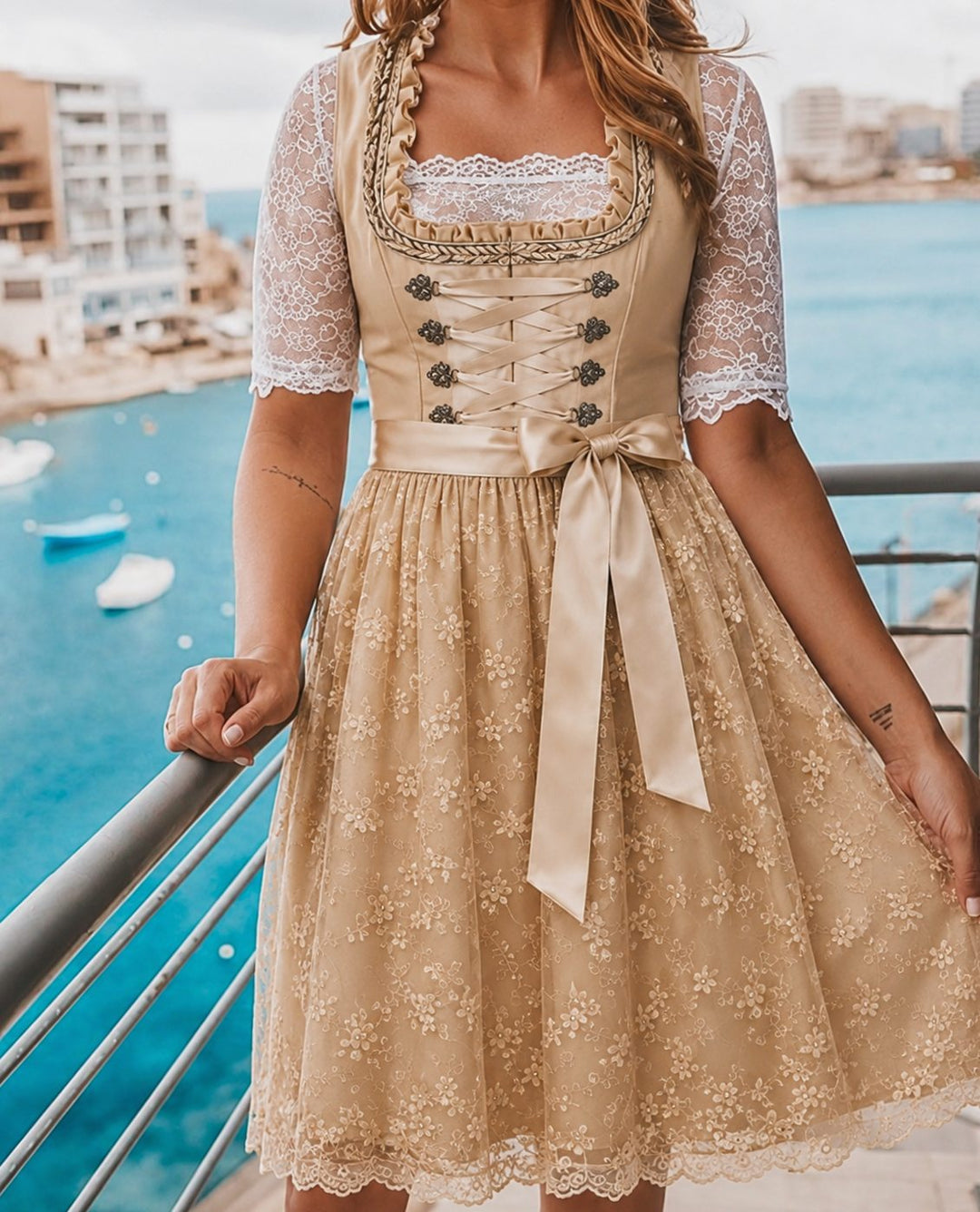 Damen Oktoberfest Dirndlkleid Spitzenbluse floraler Spitzenrock