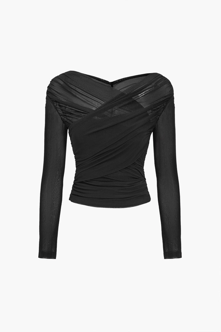 Susanne | Damen Mesh-Top mit Rüschen und langen Ärmeln - Elle Zürich