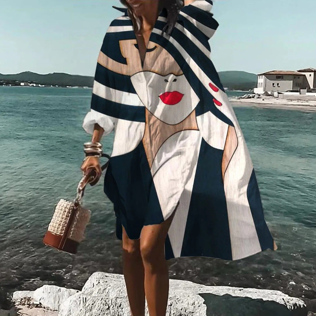 Edith | Damen Lässiges Midi-Kleid mit Bedrucktem Oberteil - Elle Zürich
