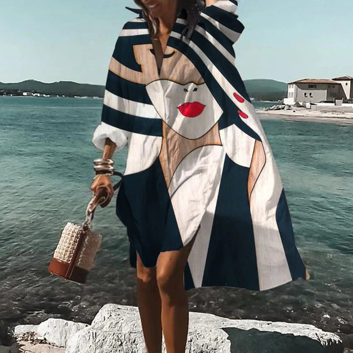 Edith | Damen Lässiges Midi-Kleid mit Bedrucktem Oberteil - Elle Zürich