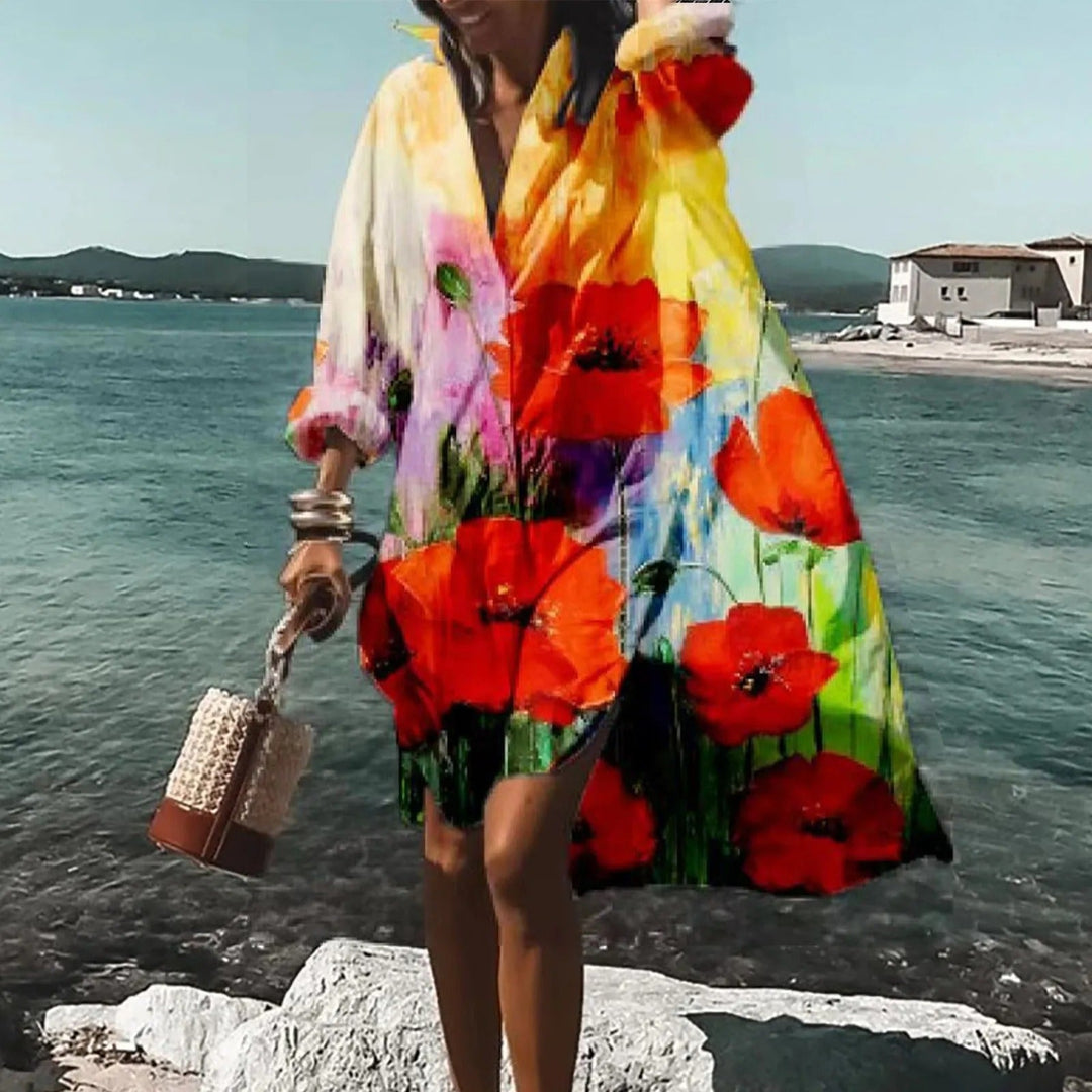 Edith | Damen Lässiges Midi-Kleid mit Bedrucktem Oberteil - Elle Zürich