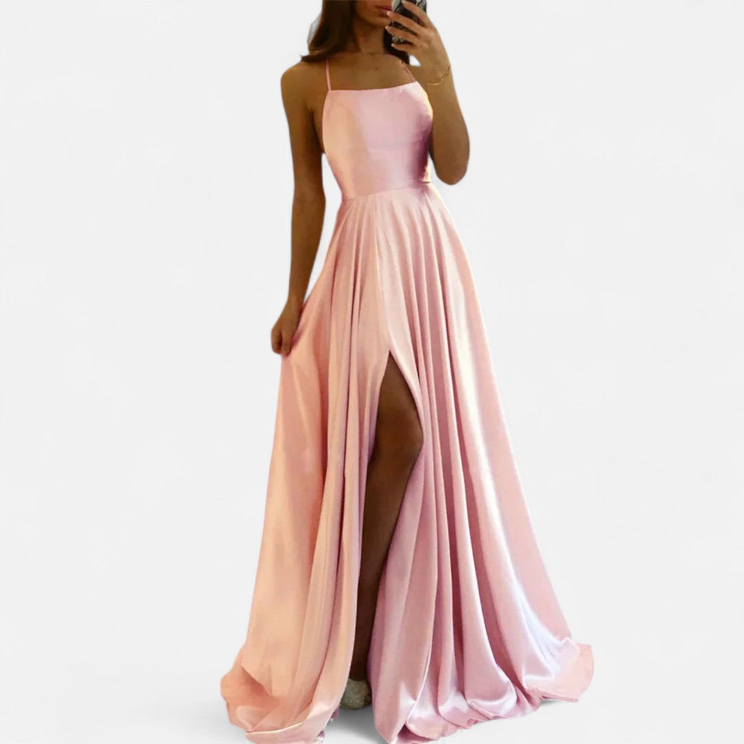Gabrielle | Women’s Modern Fit Satin Slit  Maxi Dress - Elle Zürich