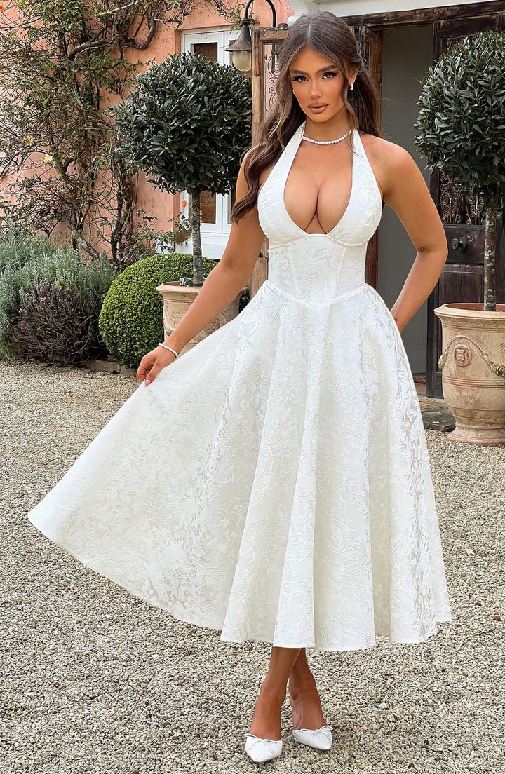 Clara | Women Wedding Guest Halter Midi Dress - Elle Zürich