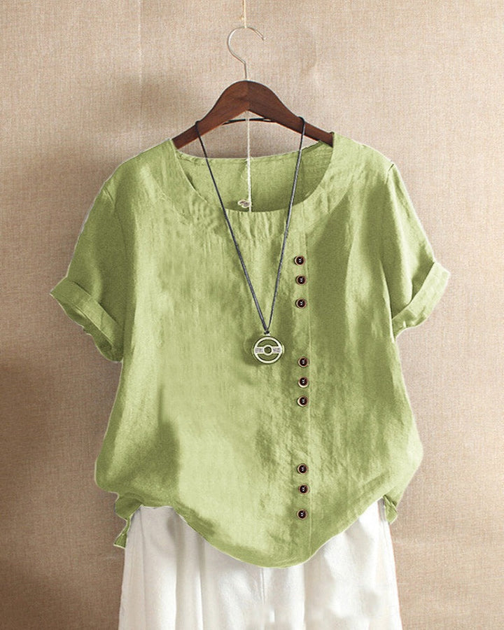 Doris | Damen Lässige Bluse mit Knopfdetail und Kurzarm - Elle Zürich