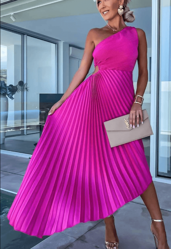 Anna | Damen Hochzeitsgast Kleid One Shoulder Plissiertes Maxikleid - Elle Zürich