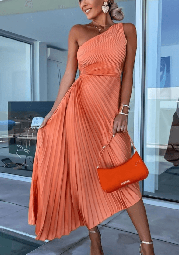 Anna | Damen Hochzeitsgast Kleid One Shoulder Plissiertes Maxikleid - Elle Zürich