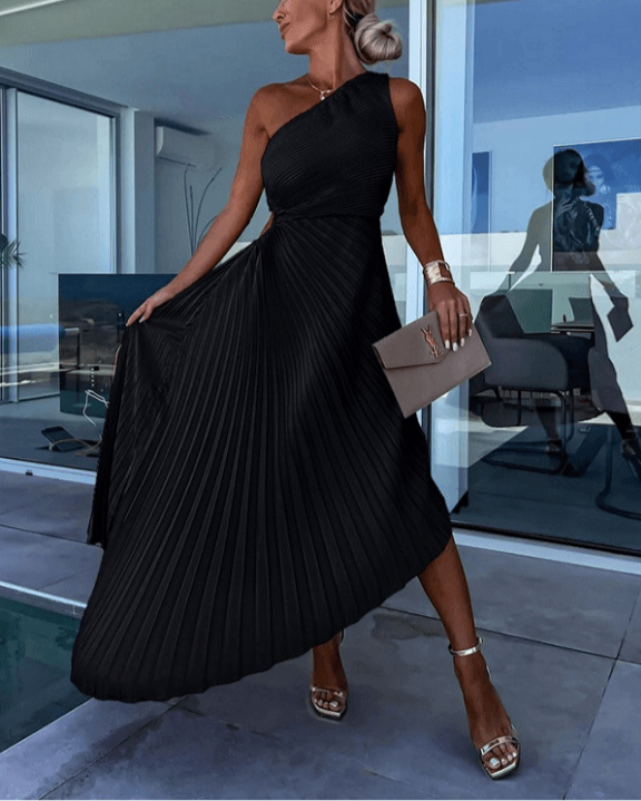 Anna | Damen Hochzeitsgast Kleid One Shoulder Plissiertes Maxikleid - Elle Zürich
