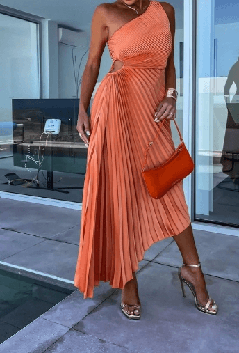 Anna | Damen Hochzeitsgast Kleid One Shoulder Plissiertes Maxikleid - Elle Zürich