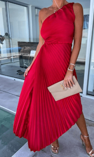 Anna | Damen Hochzeitsgast Kleid One Shoulder Plissiertes Maxikleid - Elle Zürich