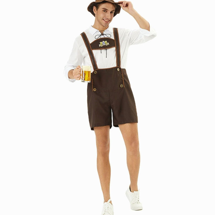 Herren Oktoberfest Lederhose Trachten-Latzhose mit Hosenträgern