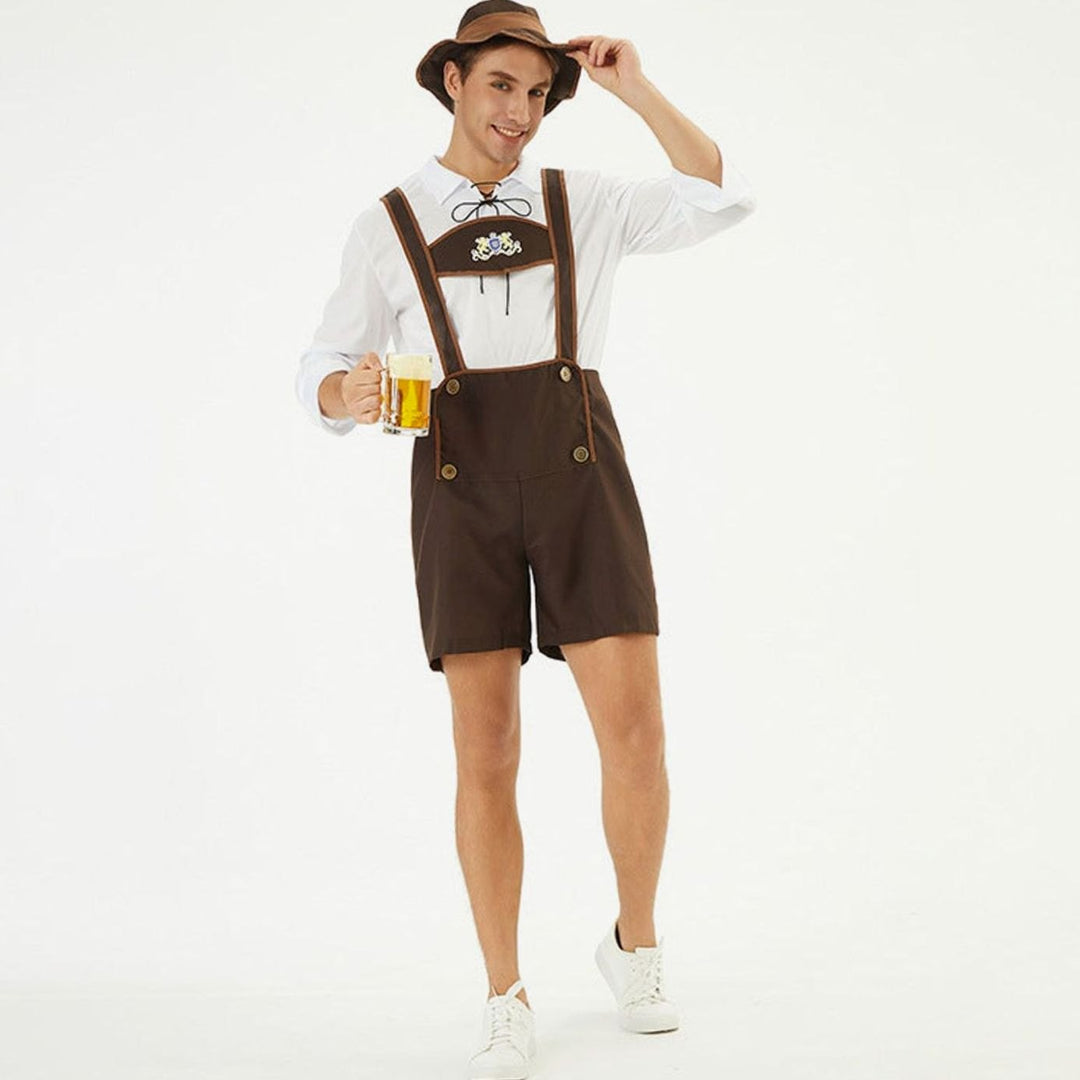 Herren Oktoberfest Lederhose Trachten-Latzhose mit Hosenträgern