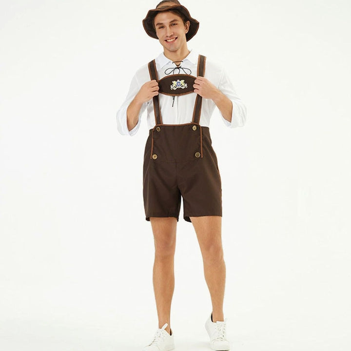 Herren Oktoberfest Lederhose Trachten-Latzhose mit Hosenträgern