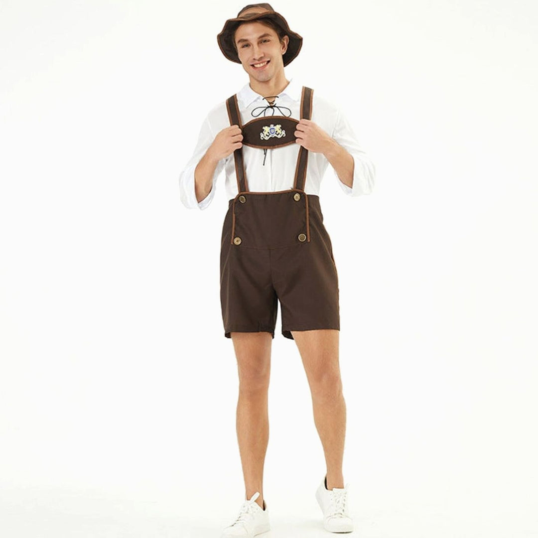 Herren Oktoberfest Lederhose Trachten-Latzhose mit Hosenträgern