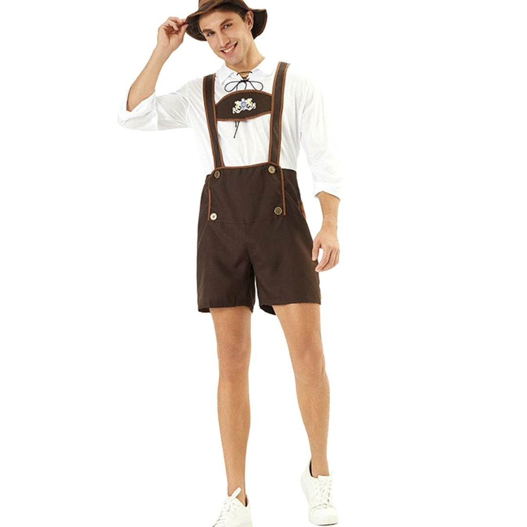 Herren Oktoberfest Lederhose Trachten-Latzhose mit Hosenträgern