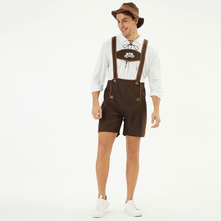 Herren Oktoberfest Lederhose Trachten-Latzhose mit Hosenträgern