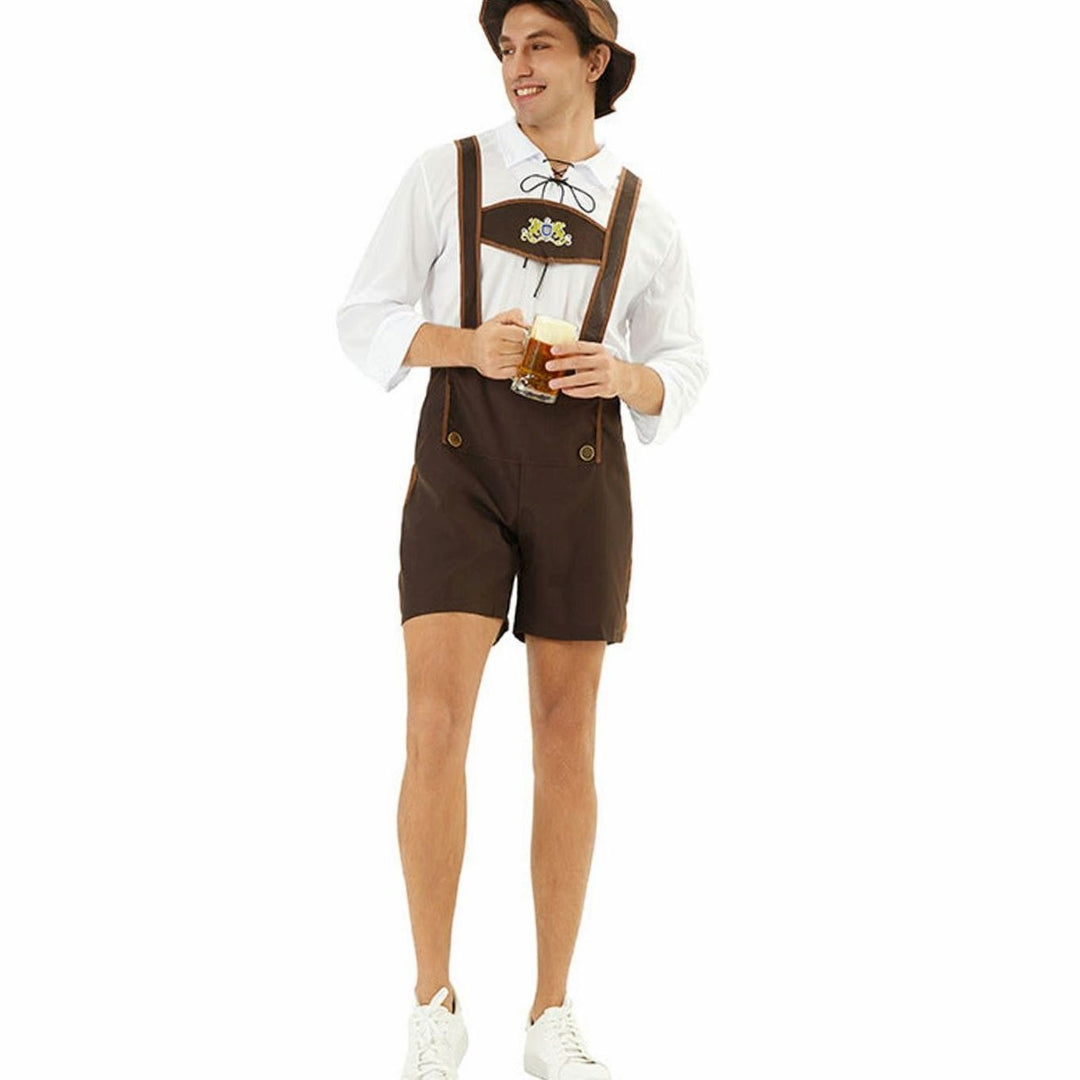 Herren Oktoberfest Lederhose Trachten-Latzhose mit Hosenträgern