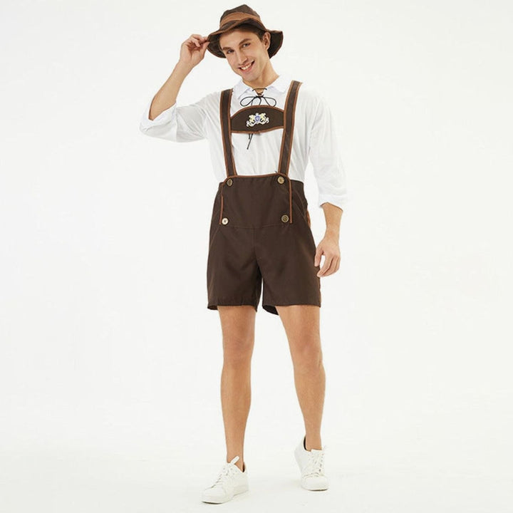 Herren Oktoberfest Lederhose Trachten-Latzhose mit Hosenträgern