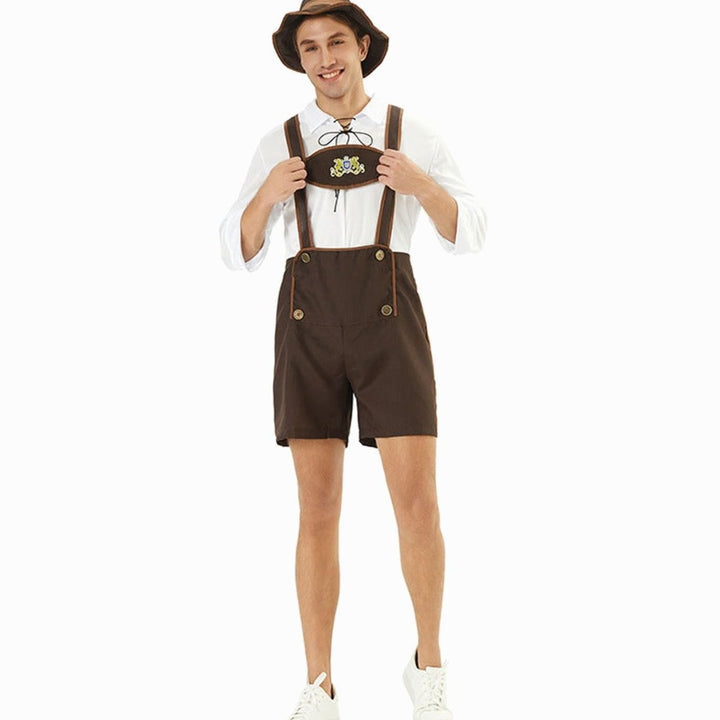 Herren Oktoberfest Lederhose Trachten-Latzhose mit Hosenträgern