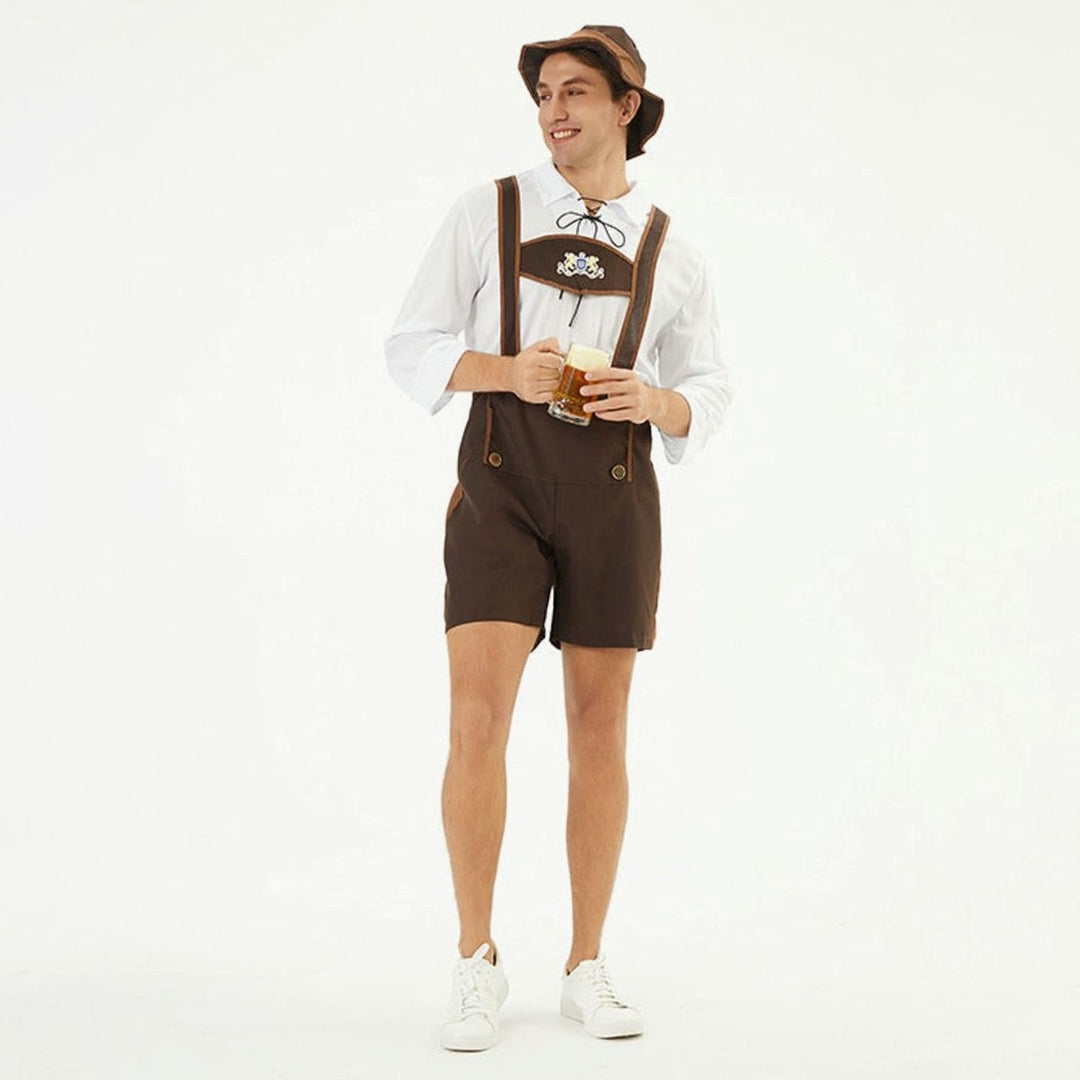 Herren Oktoberfest Lederhose Trachten-Latzhose mit Hosenträgern