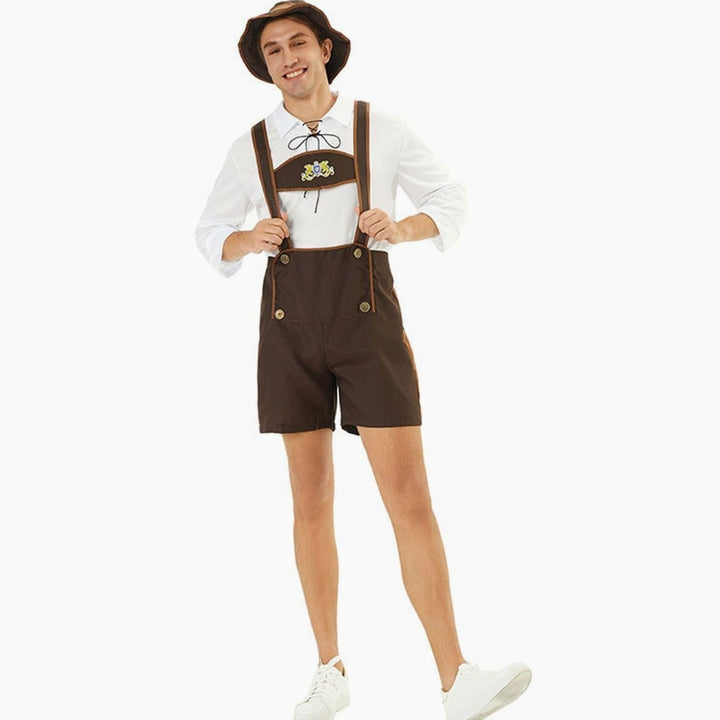 Herren Oktoberfest Lederhose Trachten-Latzhose mit Hosenträgern