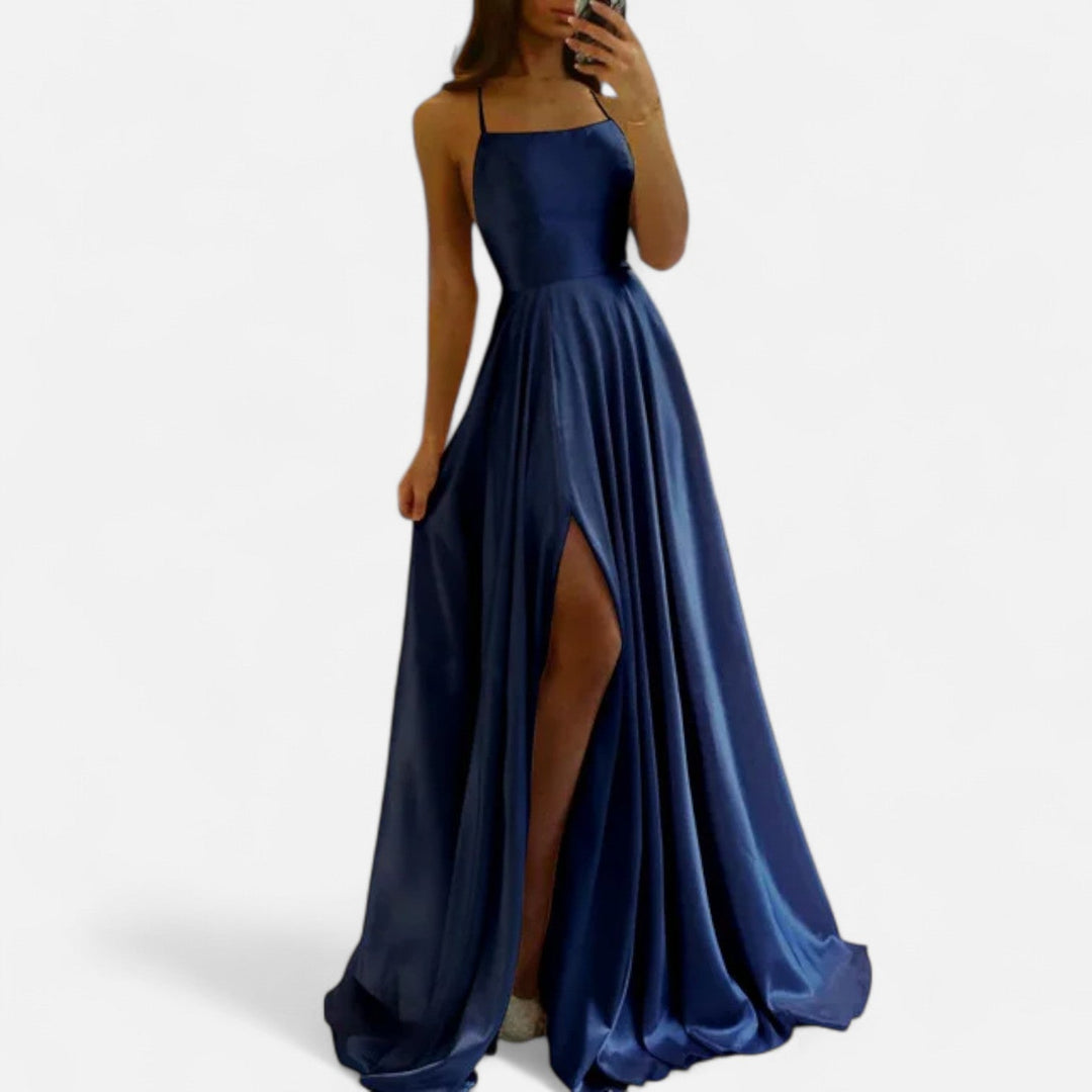 Gabrielle | Women’s Modern Fit Satin Slit  Maxi Dress - Elle Zürich