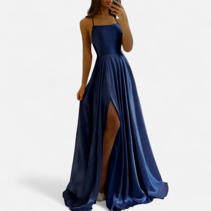 Gabrielle | Women’s Modern Fit Satin Slit  Maxi Dress - Elle Zürich