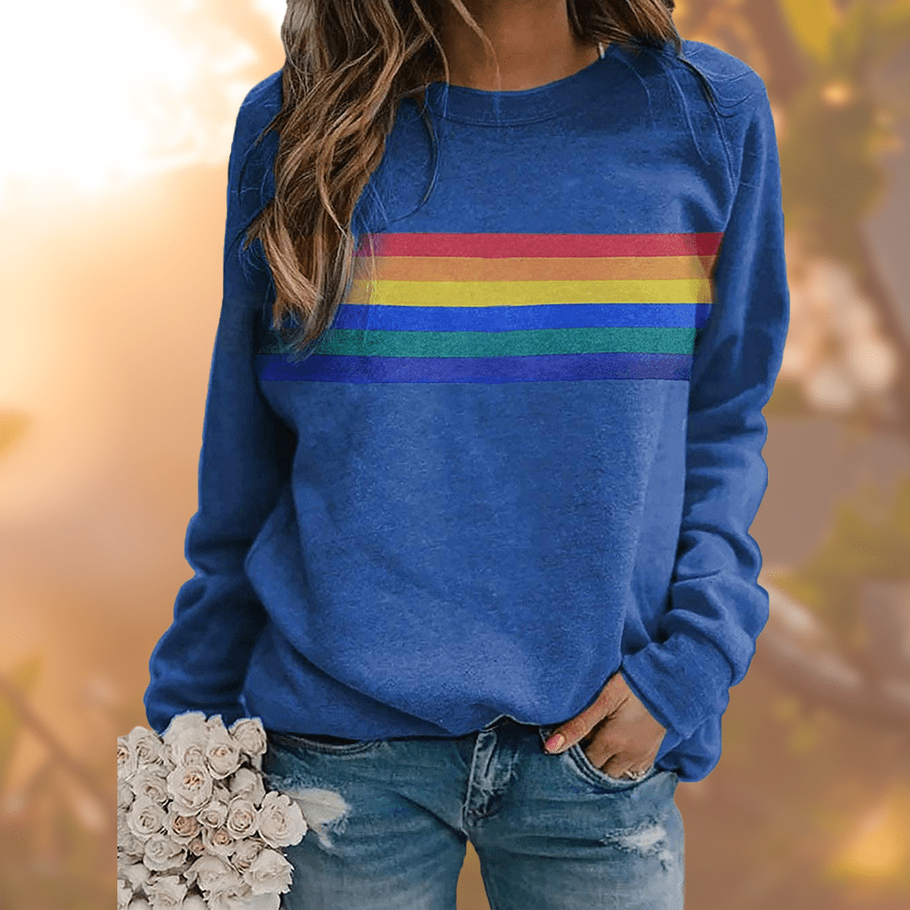 Emma | Damen Winter-Loungewear Sweatshirt mit Regenbogenstreifen - Elle Zürich