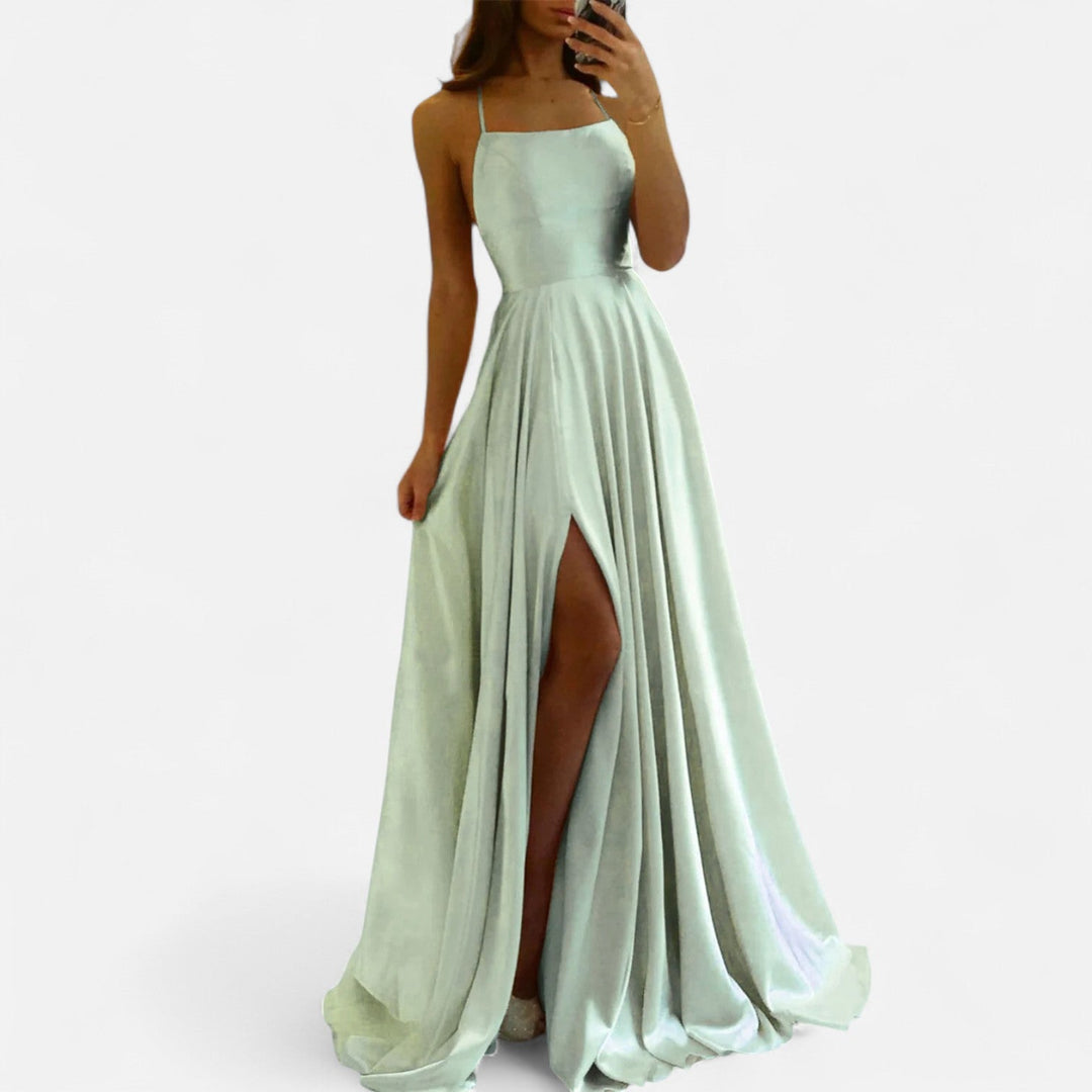 Gabrielle | Women’s Modern Fit Satin Slit  Maxi Dress - Elle Zürich